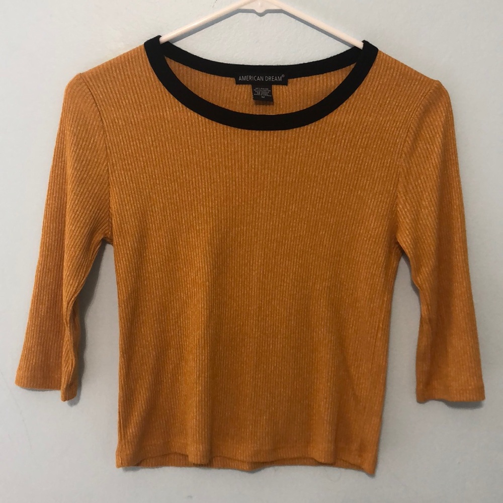 Mustard 3/4 Sleeve Crop Top